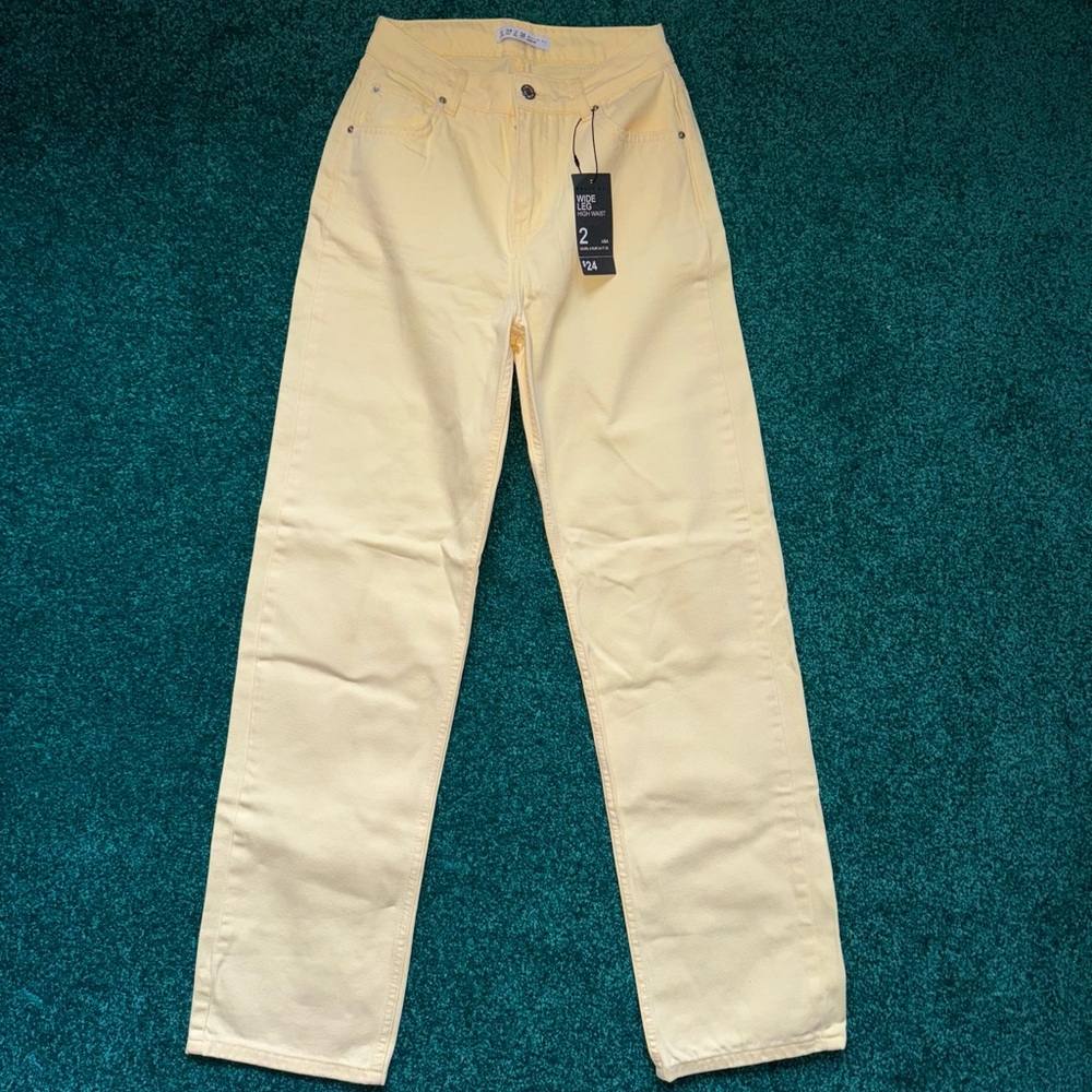 High waisted straight leg yellow jeans